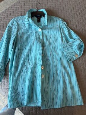 Ali Miles Turquoise Blue Button-Front Women's Top